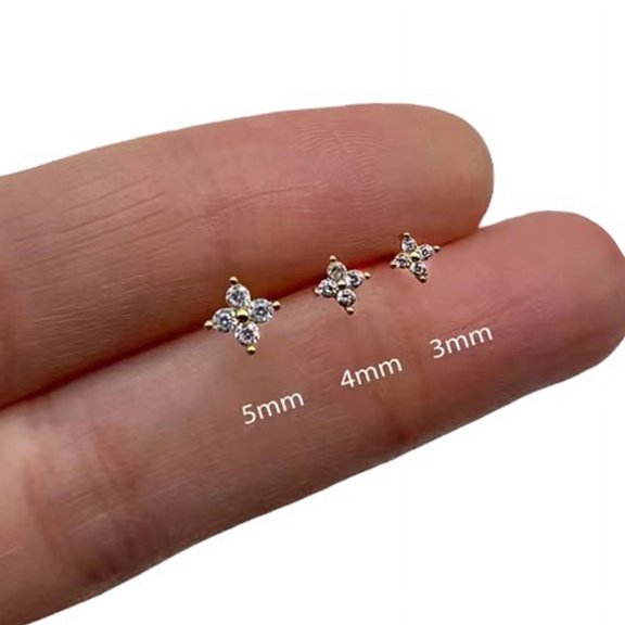 3Pcs/set Four Petals Zircon Flower Stud Earrings Set For Women Small Classic Versatile Piercing Earrings 3/4/5mm