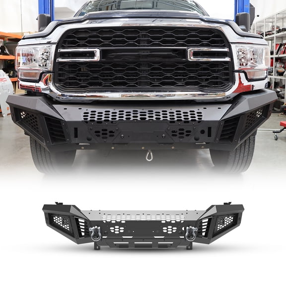 3Pcs/set Mid-Body Front Bumper+Side Wings+Bottom fender for 2019-2024 Ram 2500/3500,Heavy Duty Steel Modular 3 IN 1 Design
