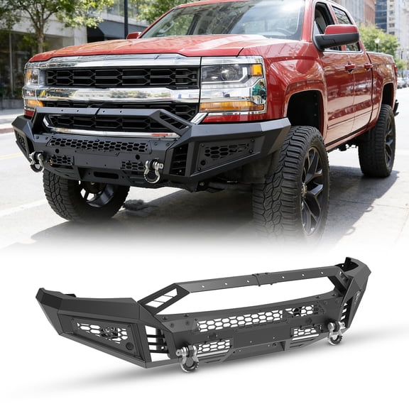 3Pcs/set Mid-Body Front Bumper+Side Wings+Bull Bar for 2016-2018 Chevy Silverado 1500,Heavy Duty Steel Modular 3 IN 1 Design