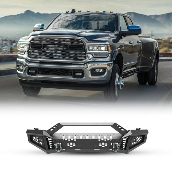3Pcs/set Mid-Body Front Bumper+Side Wings+Bull Bar for 2019-2024 Ram 2500/3500,Heavy Duty Steel Modular 3 IN 1 Design
