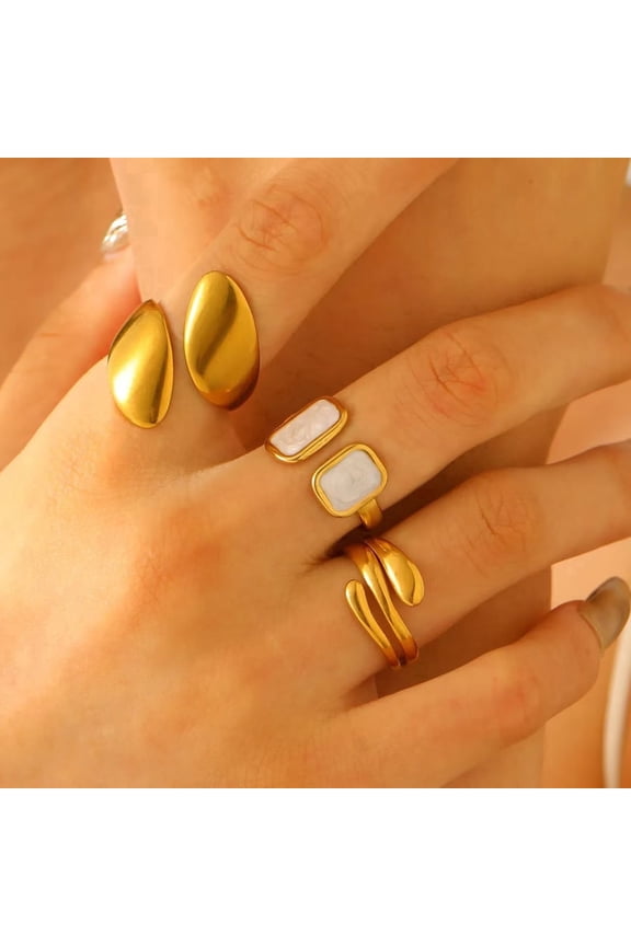 3Pcs/Set Vintage Adjustable Gold Stainless Steel Geometric Rings for Women