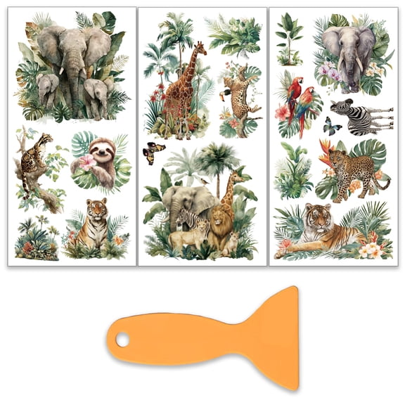 3Pcs/set Wildlife Animal Rub on Transfers Furniture and Craft 6x12 Inch Tropical Plants Furniture Decal Transfer Sticker Rub