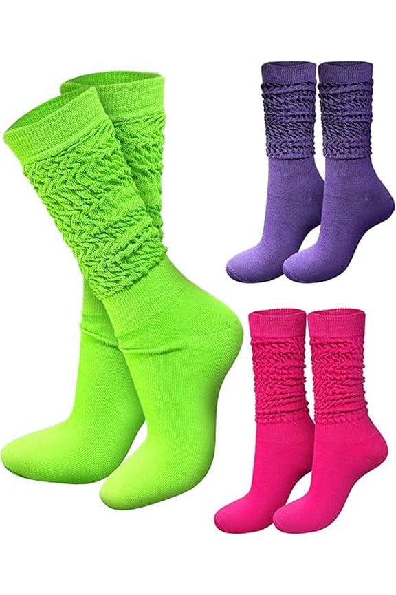 3Pcs of y2k style thick looped stockings, elastic stacking socks, soft and non slip leg protection socks, suitable for both men and women(Purple, Rose Red, Green)