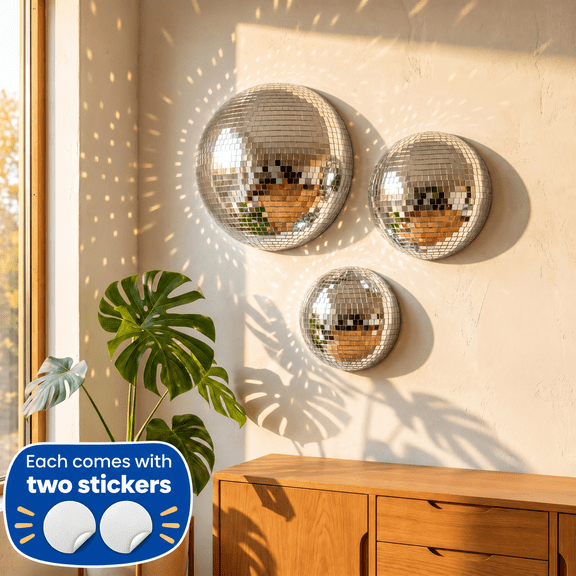 3Peice Modern Mirror Disco Ball Wall Decor,Cool Reflective Light Mirror Balls for DJ Club Party,Disco Dancing Party Decoration,Aesthetic 1/2 Half Disco Ball Wall Art