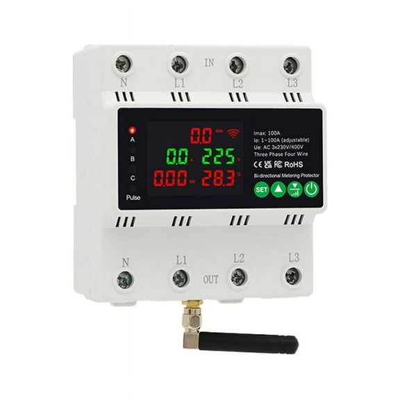 3Phase 380V 100A Tuya WiFi Smart Bi-Directional Energy Power KWh Meter Auto-Reclosing over Under Voltage Protector