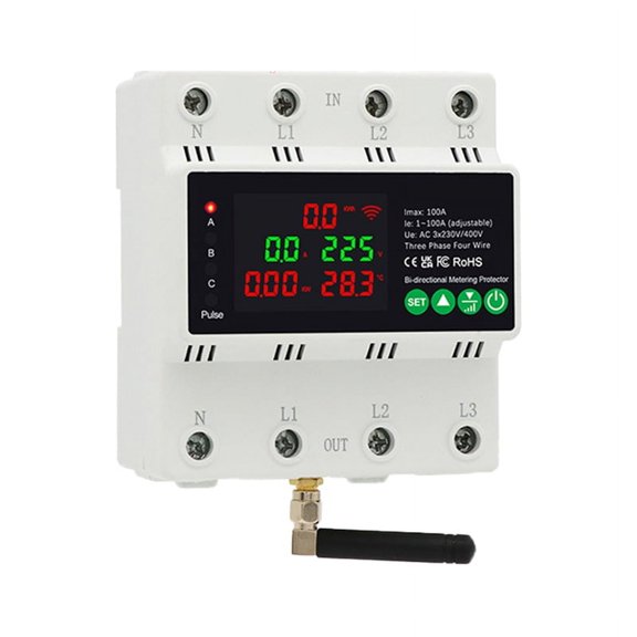 3Phase 4Wire 380V 100A Tuya WiFi Smart Bi-Directional Power KWh Meter Auto-Reclosing over Under Voltage Protector