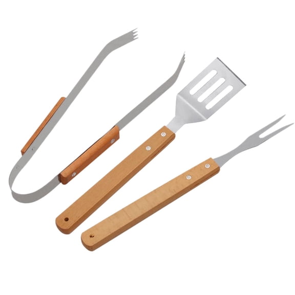 3Piece BBQ Grill Tools Set,Stainless Steel Barbecue Grill Accessories With Handle,Clip Outdoor Barbecue Supplies Grill Tools Kit with Wooden Case,Ideal for Picnic,Home Party ﻿(Khaki)