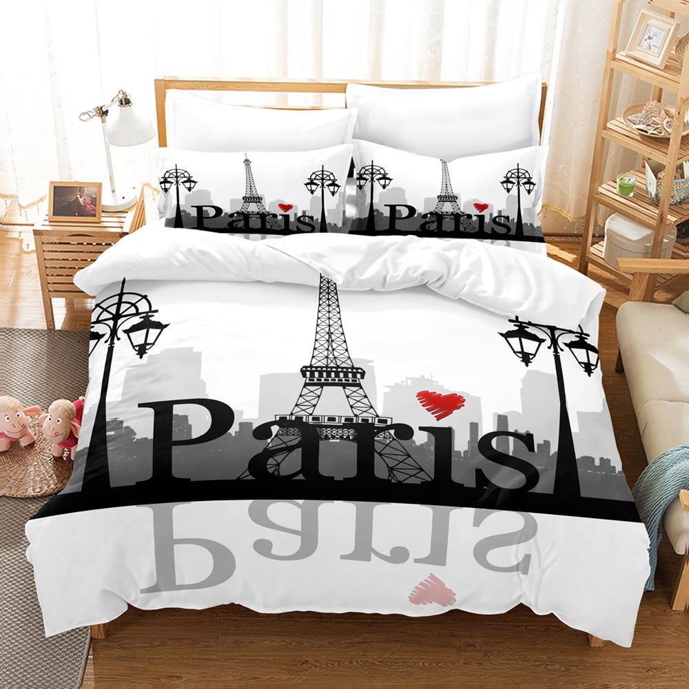 3Piece Bedding Set Queen,Eiffel Tower Duvet Cover Set for Girls,Paris