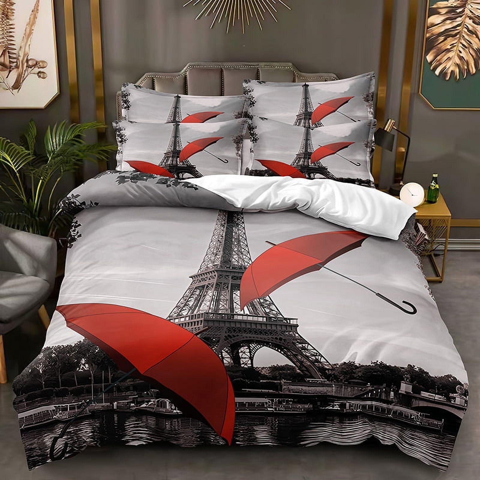 3Piece Bedding Set Queen,Eiffel Tower Duvet Cover Set for Girls,Paris