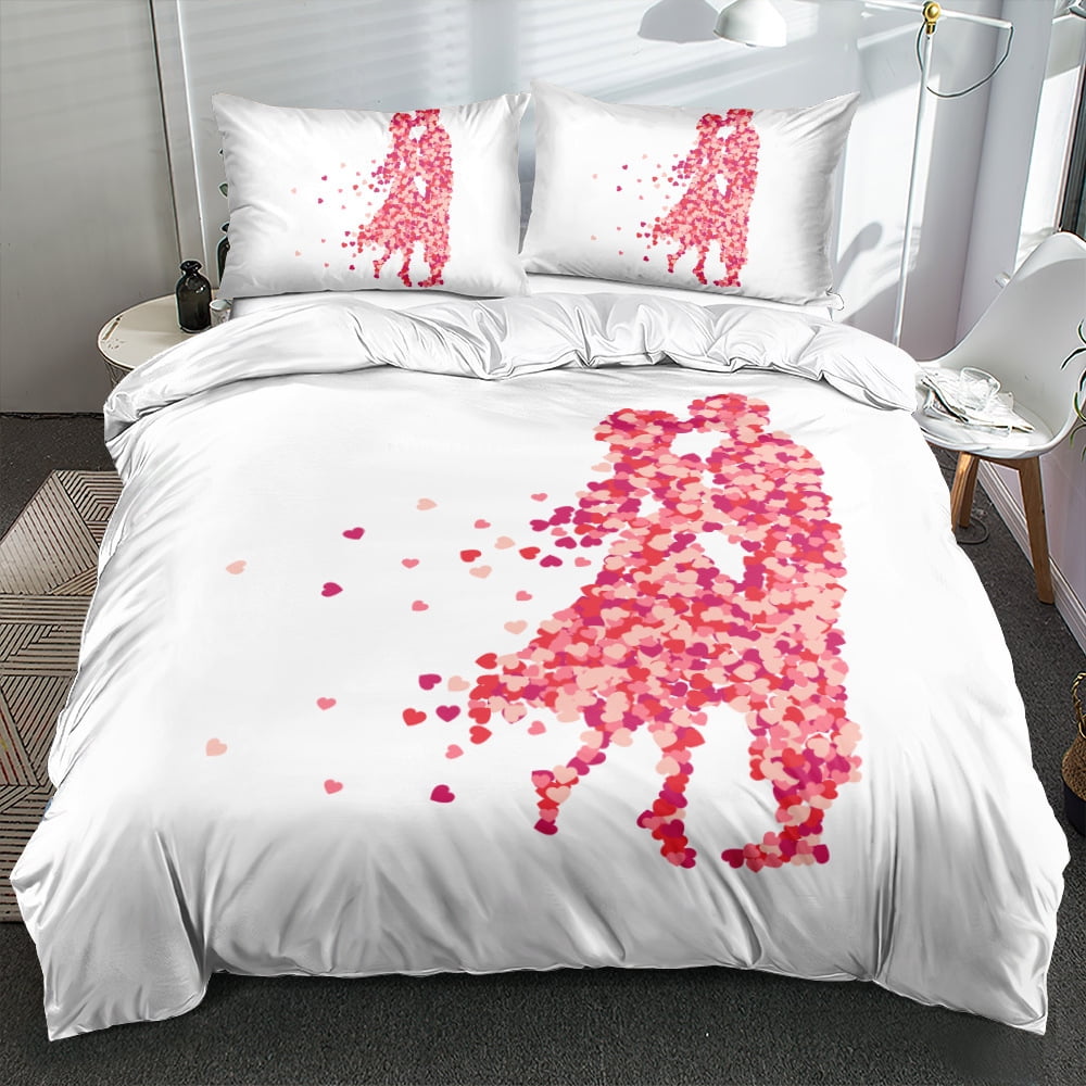 3Piece Comforter Cover Valentine's Day Present Couple Bedding Set Duvet