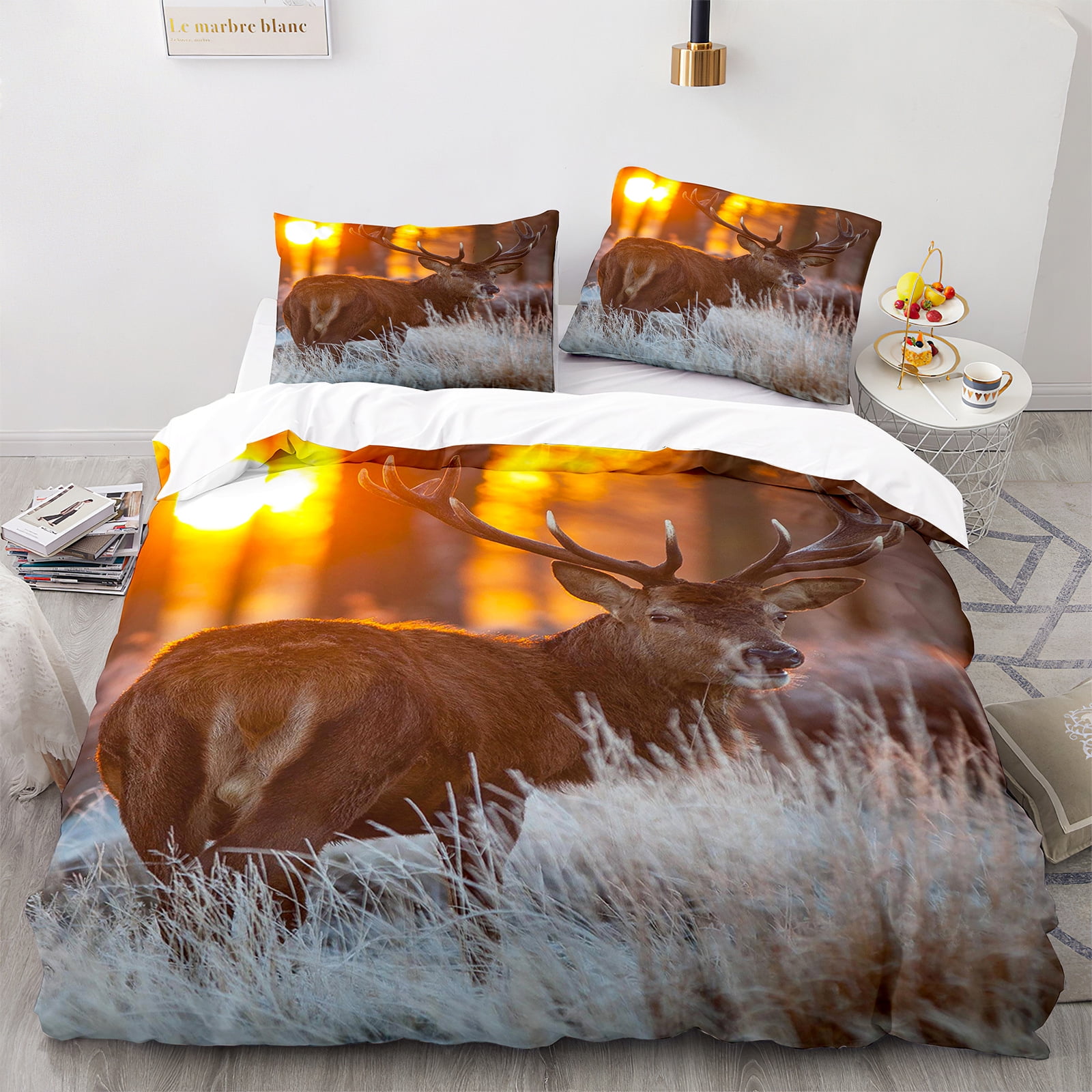 3Piece Deer Bedding Sets Boys Queen Bedding,Elk Deer Print Duvet Cover
