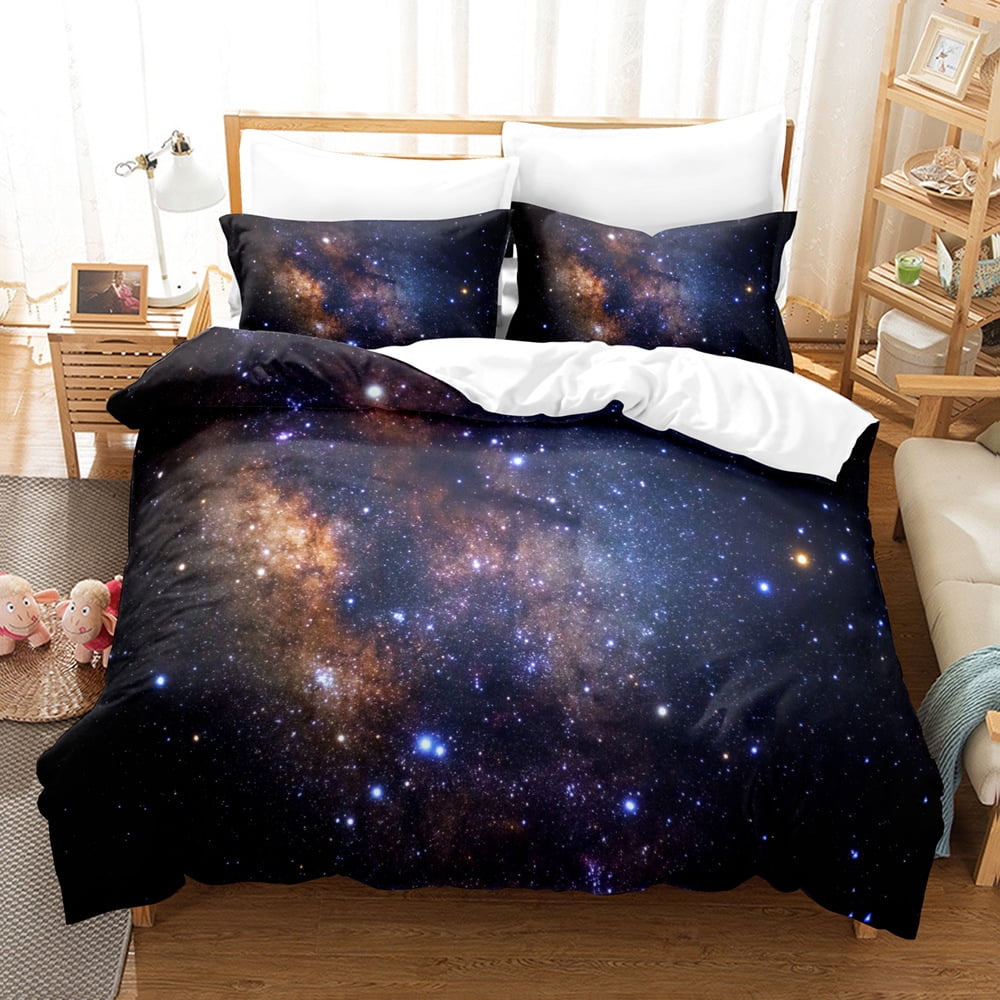 3Piece Duvet Cover Set Moon Star Queen Night Starry Sky Space Bedding