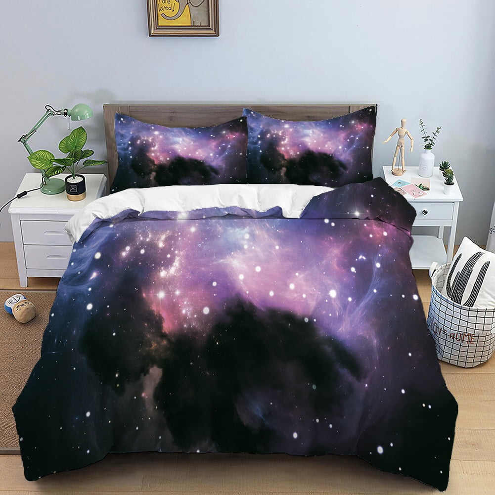 3Piece Duvet Cover Set Moon Star Queen Night Starry Sky Space Bedding