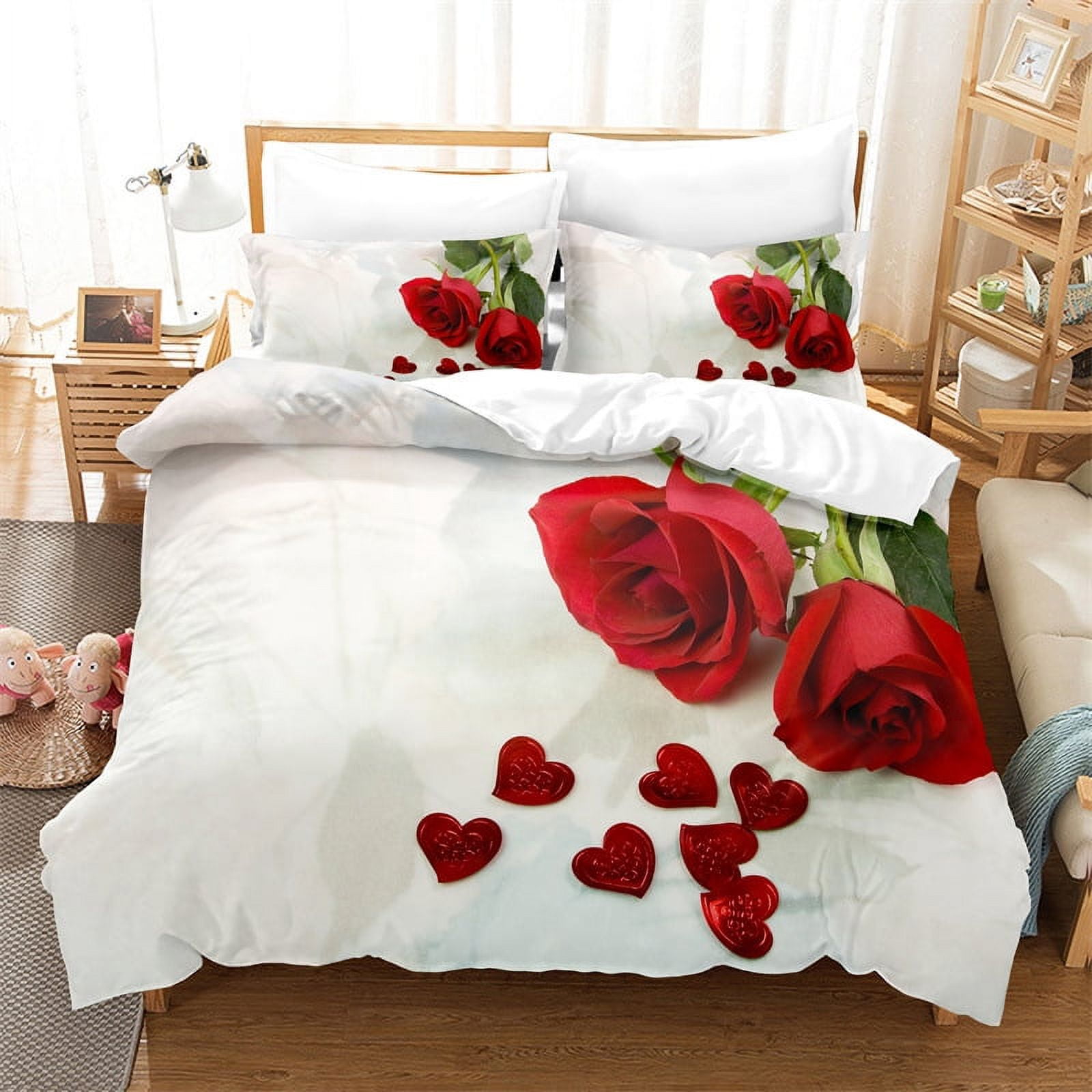3Piece Duvet Cover Sets Romantic Valentine's Day Bedding Set 3D Floral