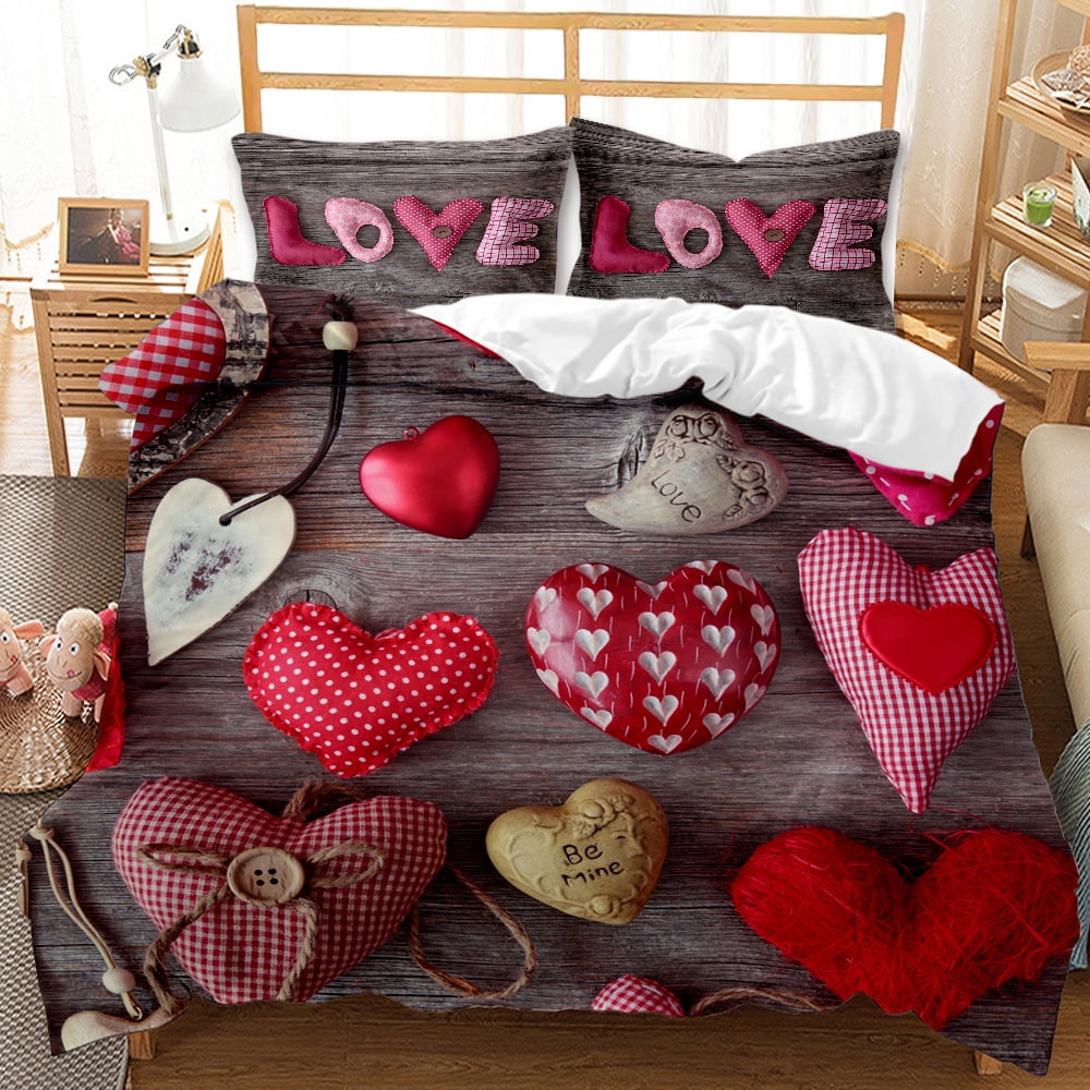 3Piece Duvet Cover Sets Romantic Valentine's Day Bedding Set 3D Floral