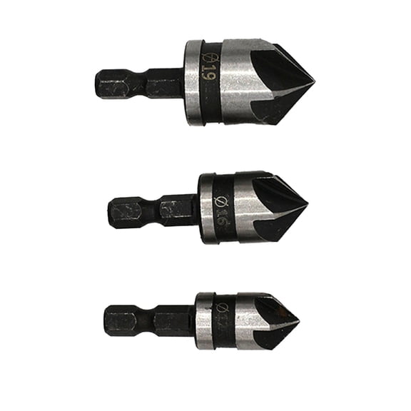 3Piece Hexadecimal Shank Countersink Drill Bit 5Flute Chamfer Tool For Wood Drilling 12mm 16mm 19mm High Carbon Steel