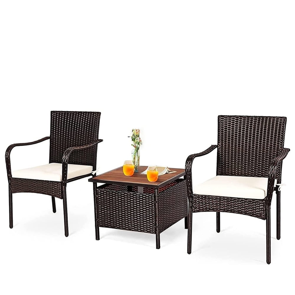 3Piece Patio Bistro Set with Coffee Table and Umbrella Hole, Rattan ...