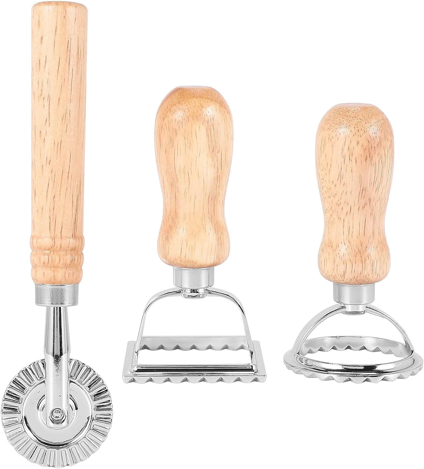 3Piece Ravioli Pasta Cutter Set, Ravioli Stamp Maker with Wooden Handle