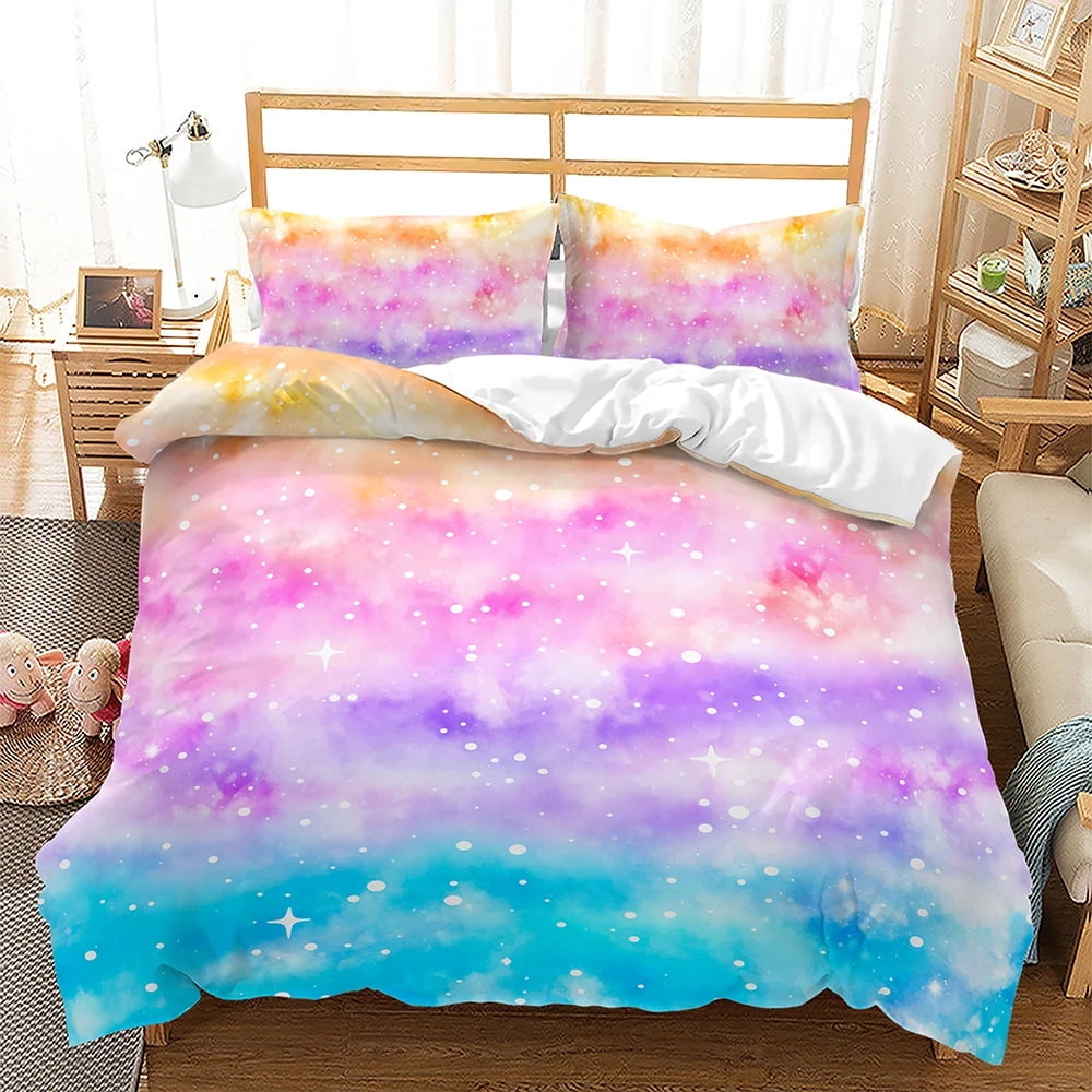3Piece Star Duvet Cover Set Hidden Zipper Cosmic Quilt Cover Set with