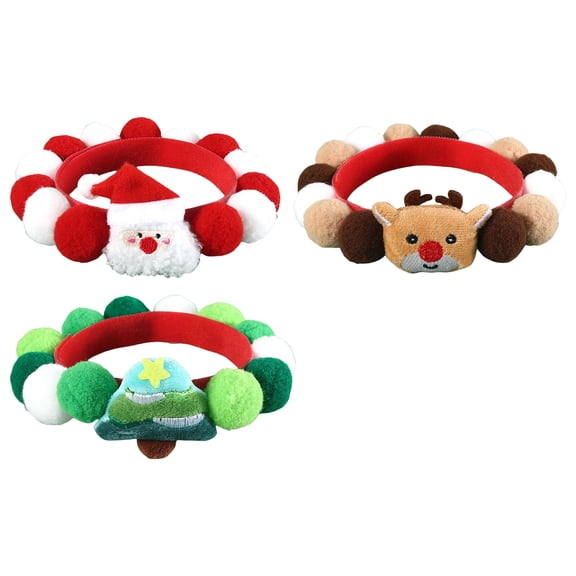 3Pieces Adjustable Plush Collar Pet Necklaces with Fun Pompoms Perfect for Cats and Small Dogs Christmas Party Supply