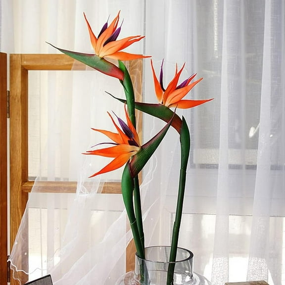 3Pieces Bird of Paradise Permanent Flower UV Resistant No Fade Flower Made of Soft Rubber PU for DIY Home Artificial Flower Decor 3inch Large (Orange Red)