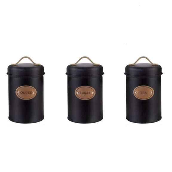 3Pieces Delicate Farmhouse Iron Canister Set For Coffee Teas And Sugar Storage