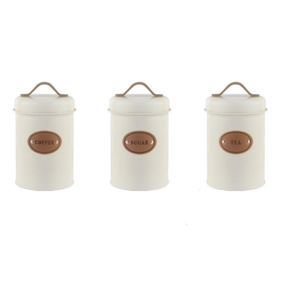 3Pieces Delicate Farmhouse Iron Canister Set For Coffee Teas And Sugar Storage