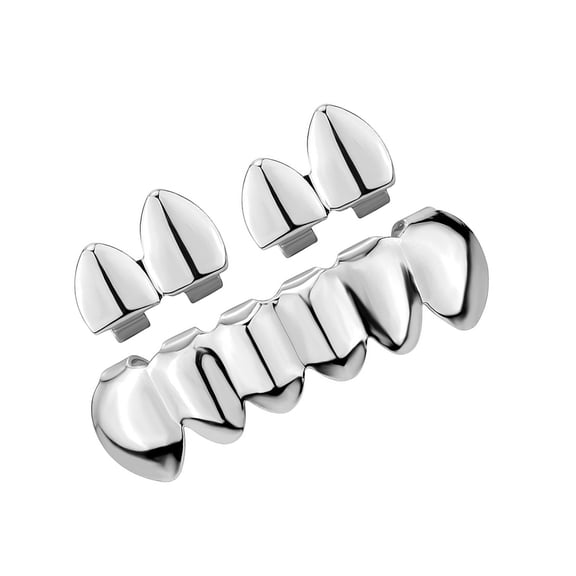 3Pieces Hip Hop Teeth Grillzs Set Street Styles Glossy Teeth Grillzs Set Upper and Lower Fit Hip Hop Fashion Brace