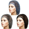 thumbnail image 1 of 3Pieces Mesh Crochet Hair Net Crocheted Hair Net Cap Rayon Snood Hat Thick Short Women Hairnet Snoods Cover Ornament for Sleeping, 1 of 8