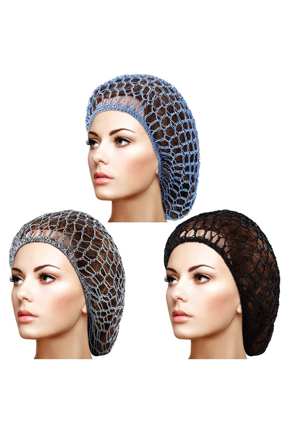 3Pieces Mesh Crochet Hair Net Crocheted Hair Net Cap Rayon Snood Hat Thick Short Women Hairnet Snoods Cover Ornament for Sleeping