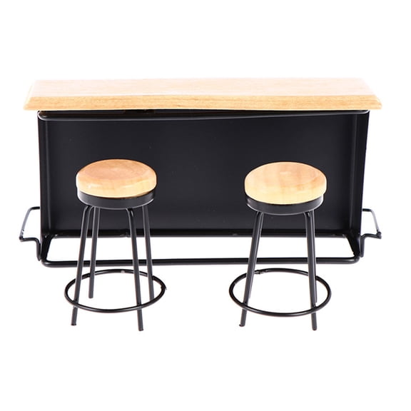 3Pieces Miniature Pub Counter Set With 2 Stools Metal Frame Top Table For Adult Collector Kids Pretend Game