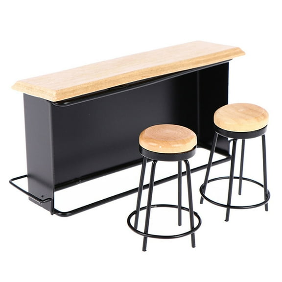 3Pieces Miniature Pub Counter Set With 2 Stools Metal Frame Top Table For Adult Collector Kids Pretend Game