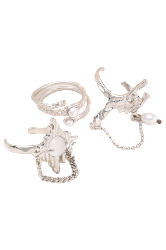 3Pieces Opening Rings Geometric Rings Hand Jewelry Chain Rings Adjustable Rings Suitable for Fashion Enthusiasts