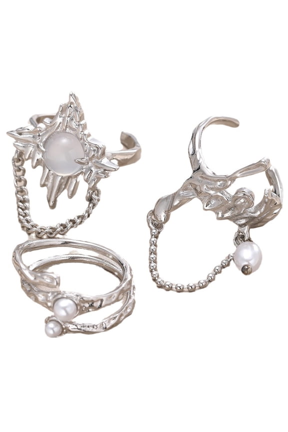 3Pieces Opening Rings Geometric Rings Hand Jewelry Chain Rings Adjustable Rings Suitable for Fashion Enthusiasts