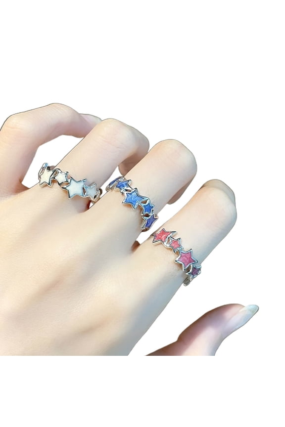 3Pieces Punk Five Pointed Star Finger Rings Halloween Engagement Rings Unisex Christmas Birthday Gifts Adjustable