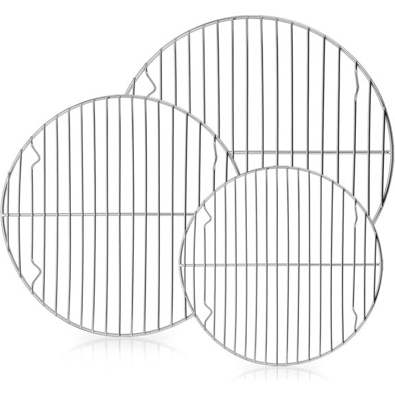 3Pieces Round Cooling Rack 7 & 9 & 10 Inch Stainless Steel Round Baking Steaming Rack Set, Fit for Oven/Pot/Air fryer, Healthy & Dishwasher Safe, Mirror Finish & Smooth Edge Kitchen Utensil Bakeware