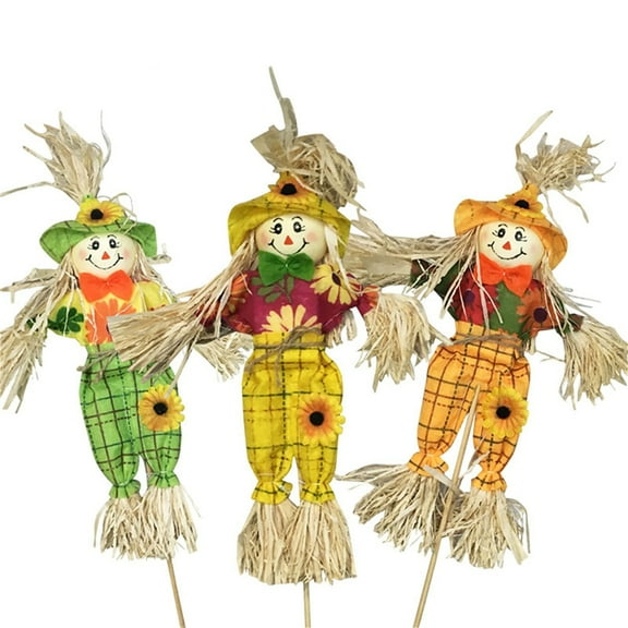 3Pieces Scarecrow Fall Decor, Fall Harvest Scarecrow Decor Halloween Scarecrow Decorations for Garden, Home, School, Yard, Porch Birds Away Decor, Thanksgiving Decor (15.7" Scarecrow)