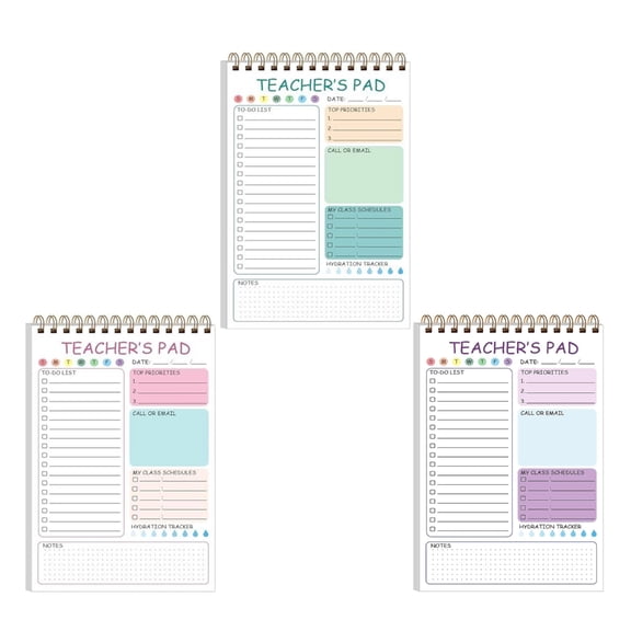 3Pieces Teacher Planner Daily Checklist Notepads 50Sheets Undated Twin Coil Binding Notepads For Classroom Scheduling