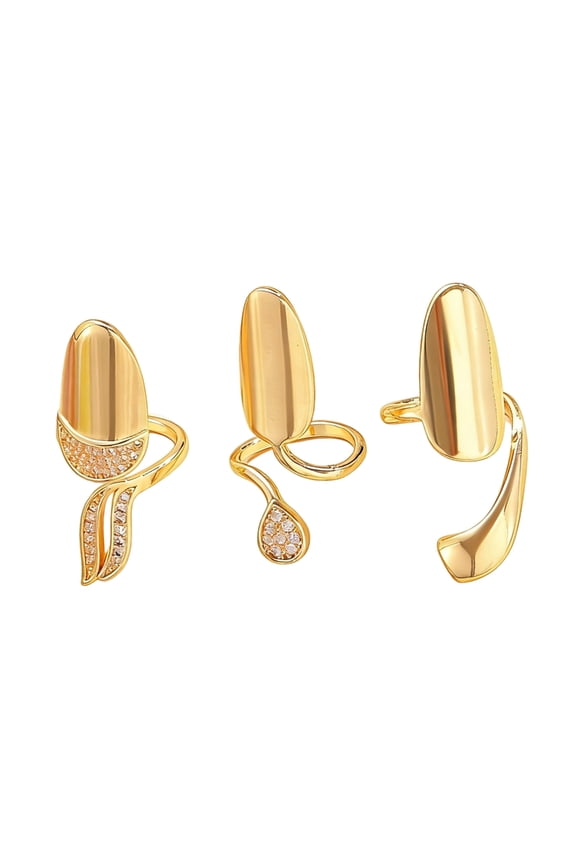 3Pieces Trendy Open Knuckles Rings with Dazzling Cubic Zirconia Nails Rings Suitable for Nails Accessories and Gifts