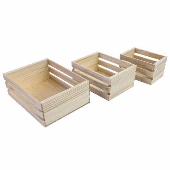 3Pieces Wooden Nesting Boxes Pine Storage Boxes Container Crates For Doll House