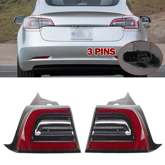 3Pin Left & Right Tail Light Assembly Compatible With 2017-2023 Tesla Model 3/Y Rear Driver Side Brake Outer LED Tail Lamp