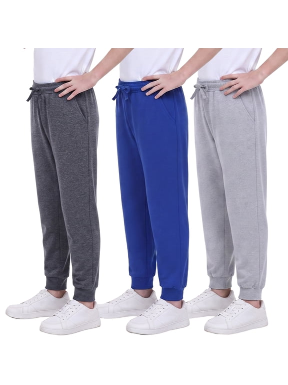 Boys Sweatpants 3 Pack Athletic Workout Kids Casual Pants Boys Joggers with Pocket and Elastic Drawstring Waist Size 6-16