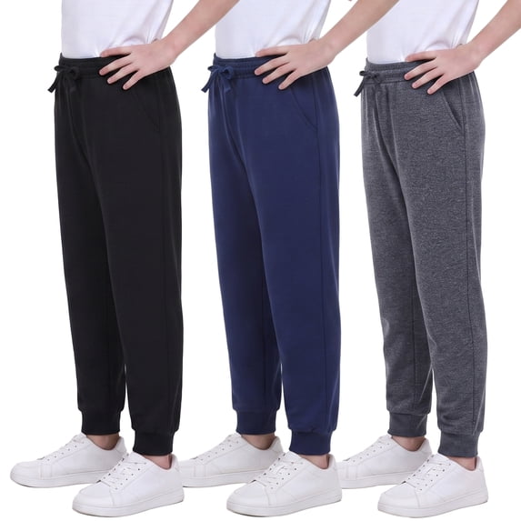 Muvtei Boys Sweatpants 3 Pack Athletic Workout Kids Casual Pants Boys Joggers with Pocket and Elastic Drawstring Waist Size 6-16