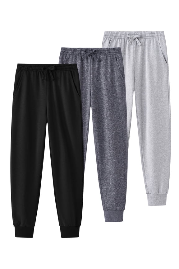 3Pk Boys Sweatpants Athletic Workout Kids Clothes Boys Joggers with Zipper Pocket and Drawstring Size 6-16