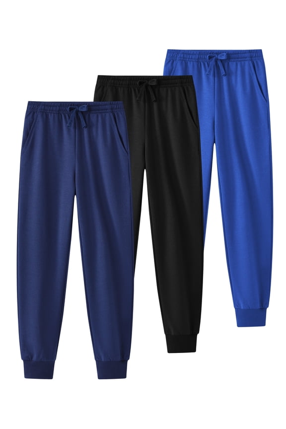 3Pk Boys Sweatpants Athletic Workout Kids Clothes Boys Joggers with Zipper Pocket and Drawstring Size 6-16