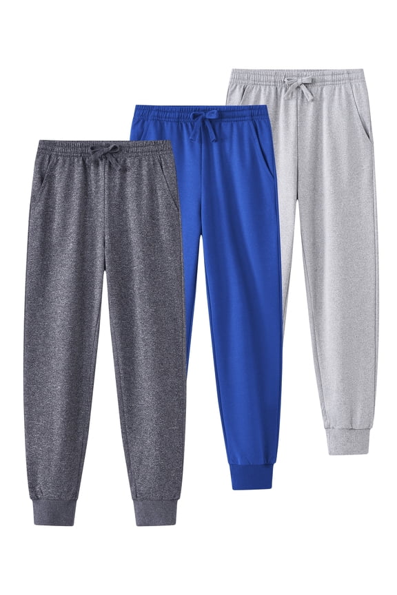 3Pk Boys Sweatpants Athletic Workout Kids Clothes Boys Joggers with Zipper Pocket and Drawstring Size 6-16