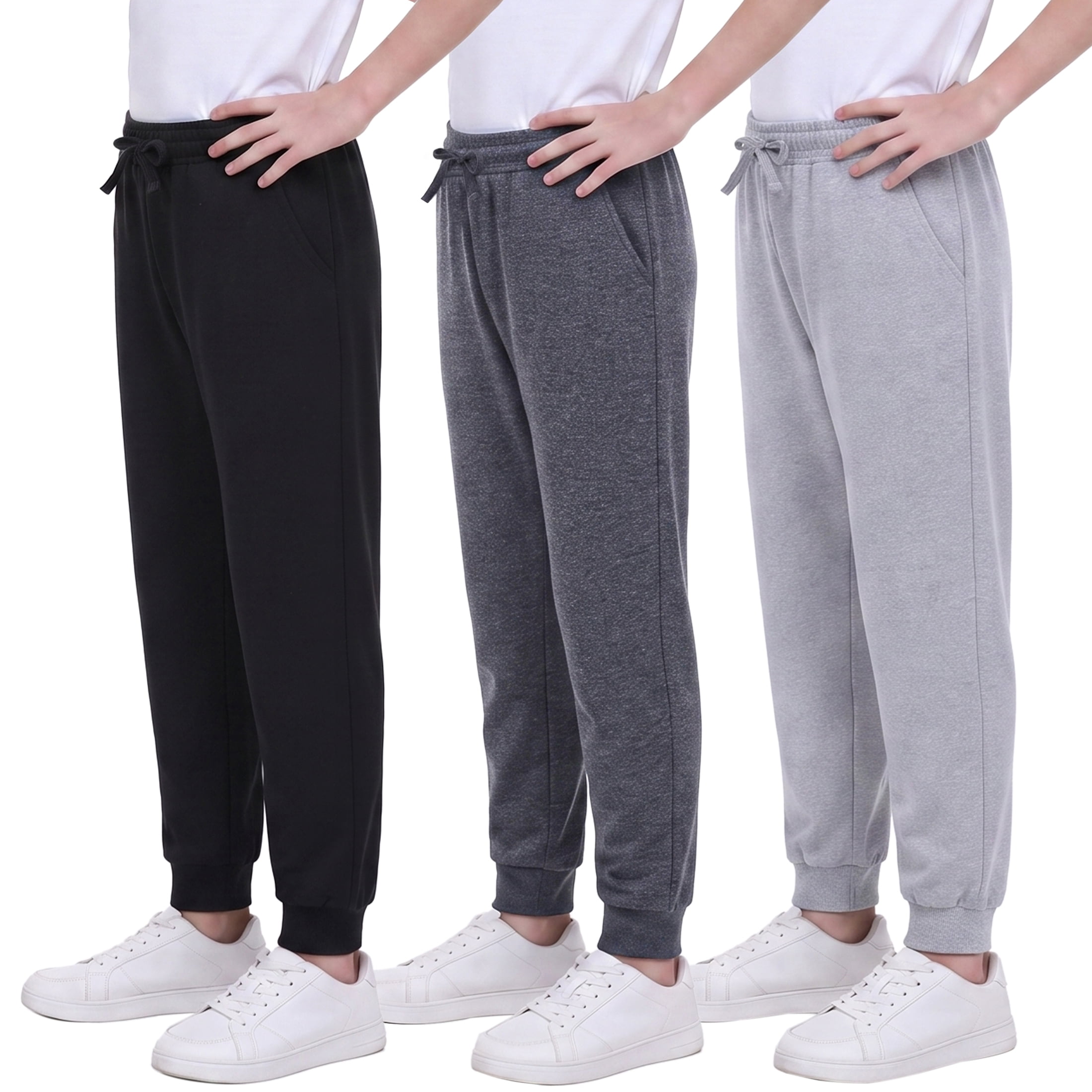 Muvtei Boys Sweatpants 3 Pack Athletic Workout Kids Casual Pants Boys Joggers with Pocket and Elastic Drawstring Waist Size 6-16