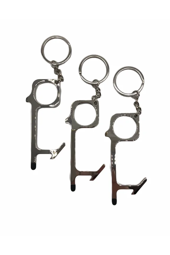 3Pk - Contactless Door Opener/Button Pusher No Touch Tool Keychain| Silver