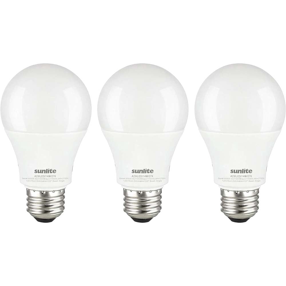 3Pk - Sunlite 14w A19 LED 2700K 1500Lm Non-Dimmable Bulb - 100W Equiv ...