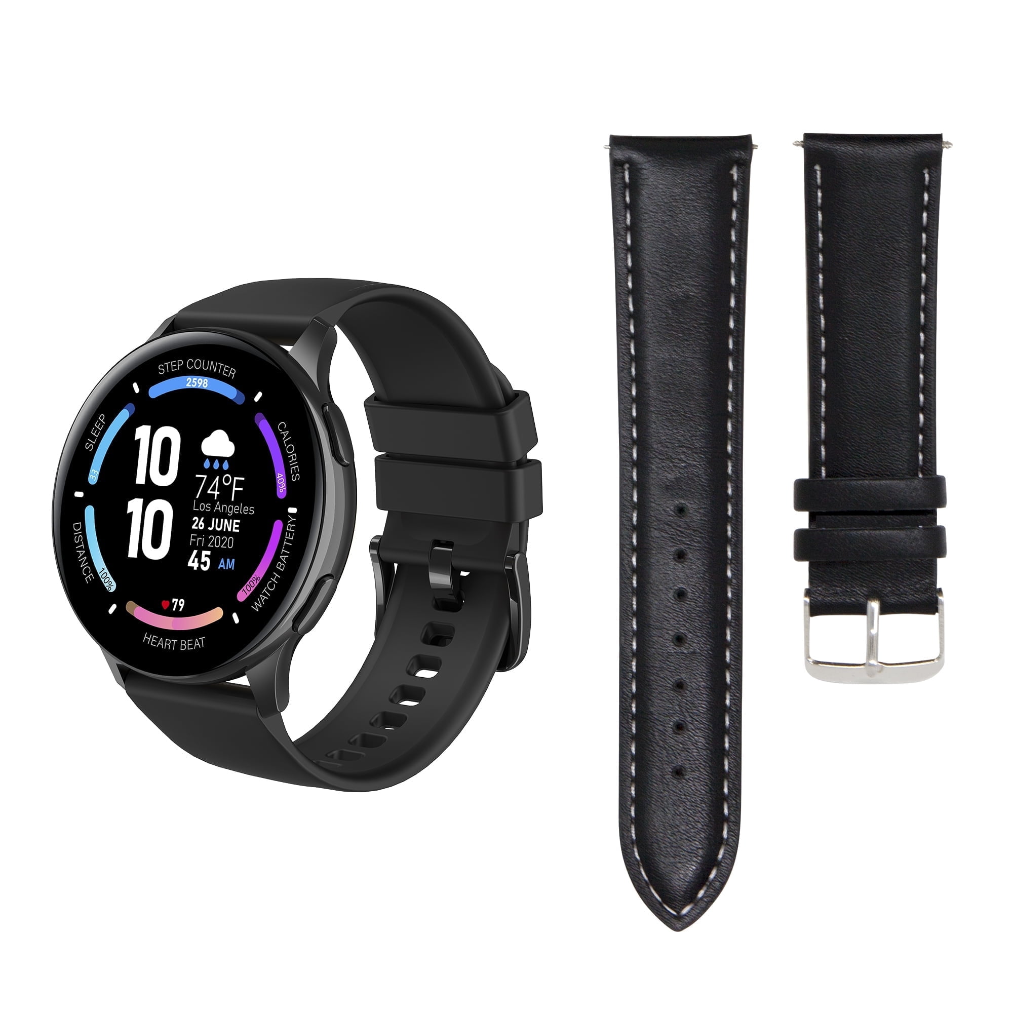 3Plus Callie Smartwatch with 1.43" Round AMOLED Display/Answer & Make Calls/Sleep Monitoring/Heart Rate/IP68 Waterproof/100 Workout Modes/ Quick Reply/ iPhone and Android/ Extra Leather Band